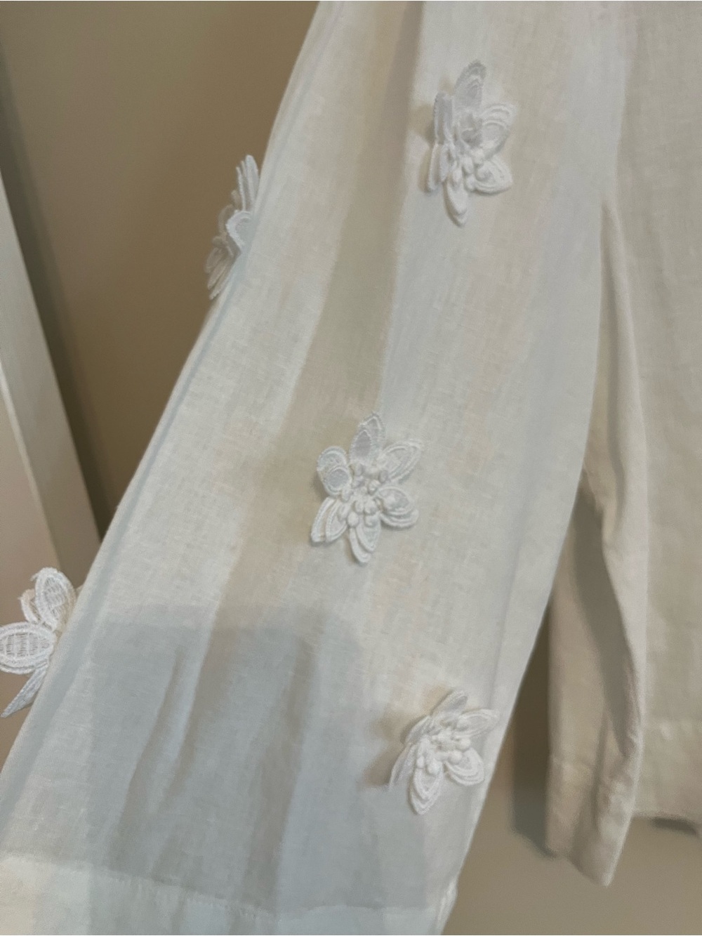 LOFT White Floral Appliqué Tie-Front Peasant Top - Picture 2 of 5